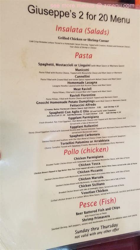 giuseppe's restaurant menu prices.